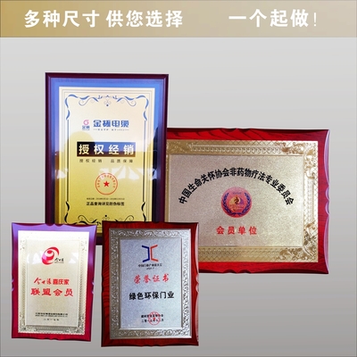 金箔奖牌定制制作铜牌代理授权牌订制荣誉实木质木托牌匾定做奖牌